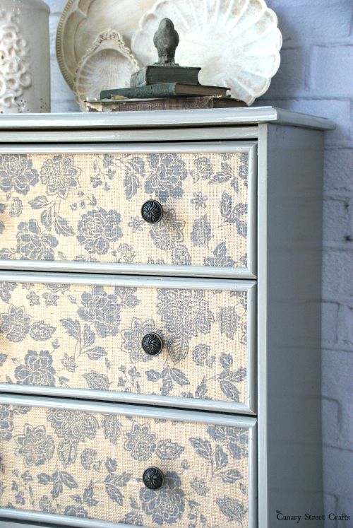 Burlap drawer front dresser. IKEA Rast Hack. http://canarystreetcrafts.com/